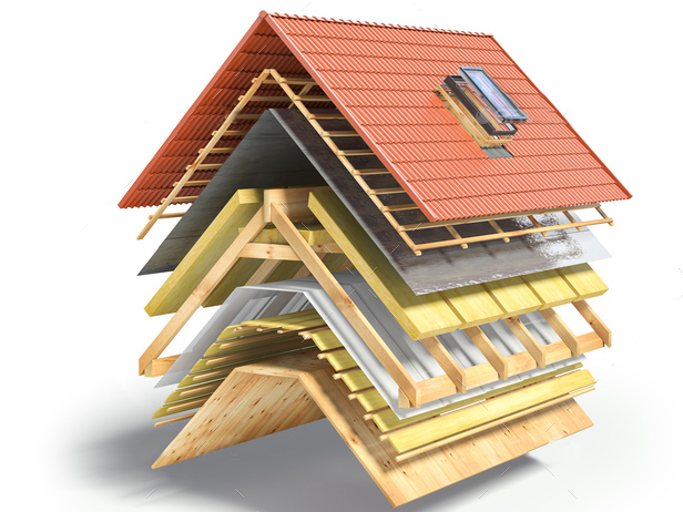Construction of roof from ceramic tiles. Roof cover in layers is